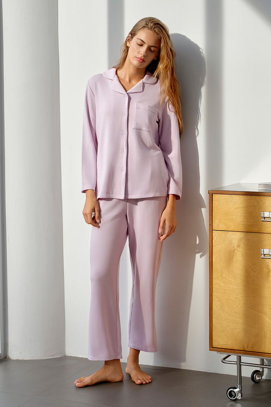 SCHIESSER舒雅26年秋新品女士糯蓬蓬翻领宽松大码睡衣家居服套装