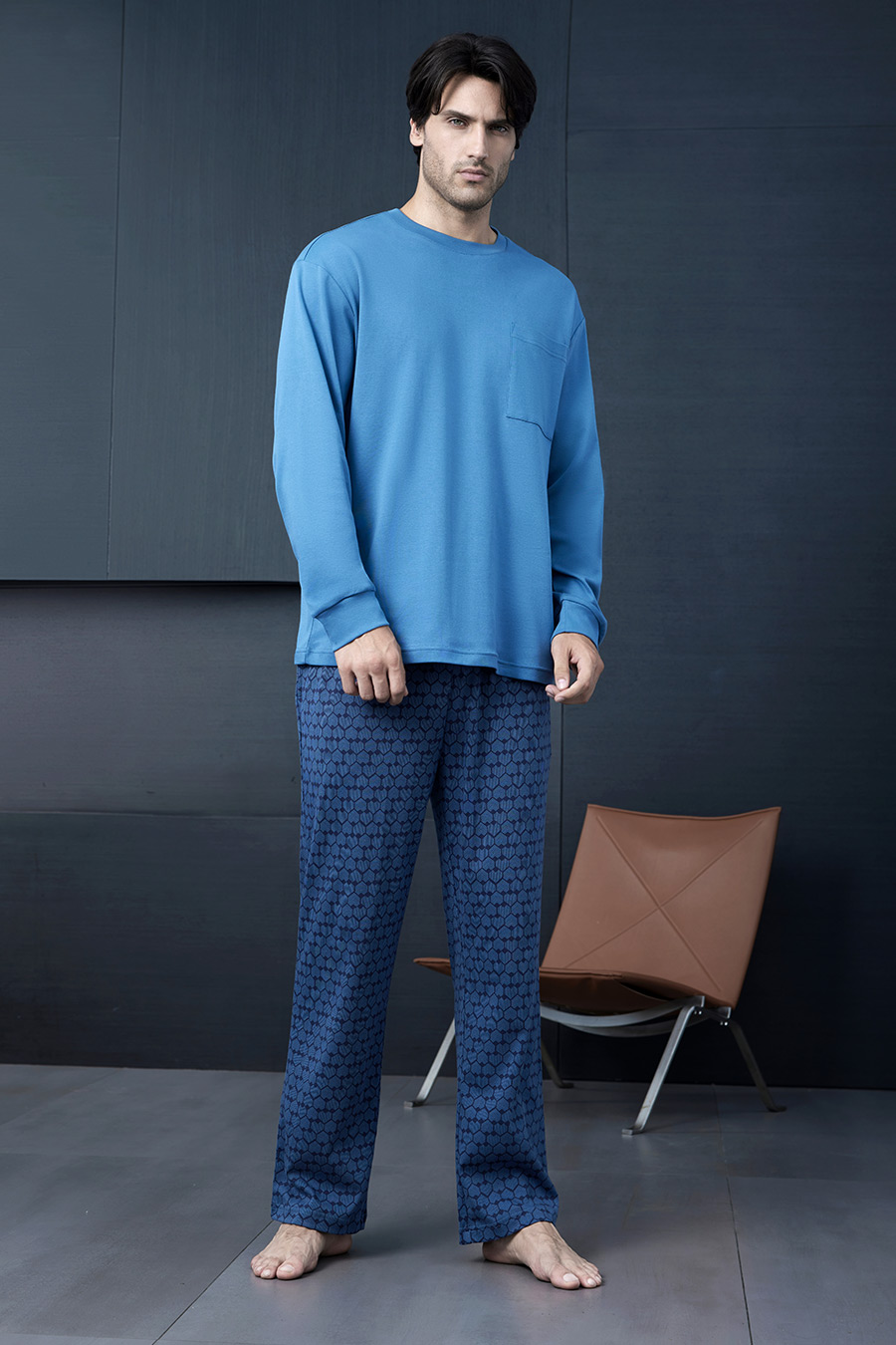 SCHIESSER 2023 F/W Men's Double Layered Pure Cotton Long Sleeved Homewear Sleepwear Set 21697H