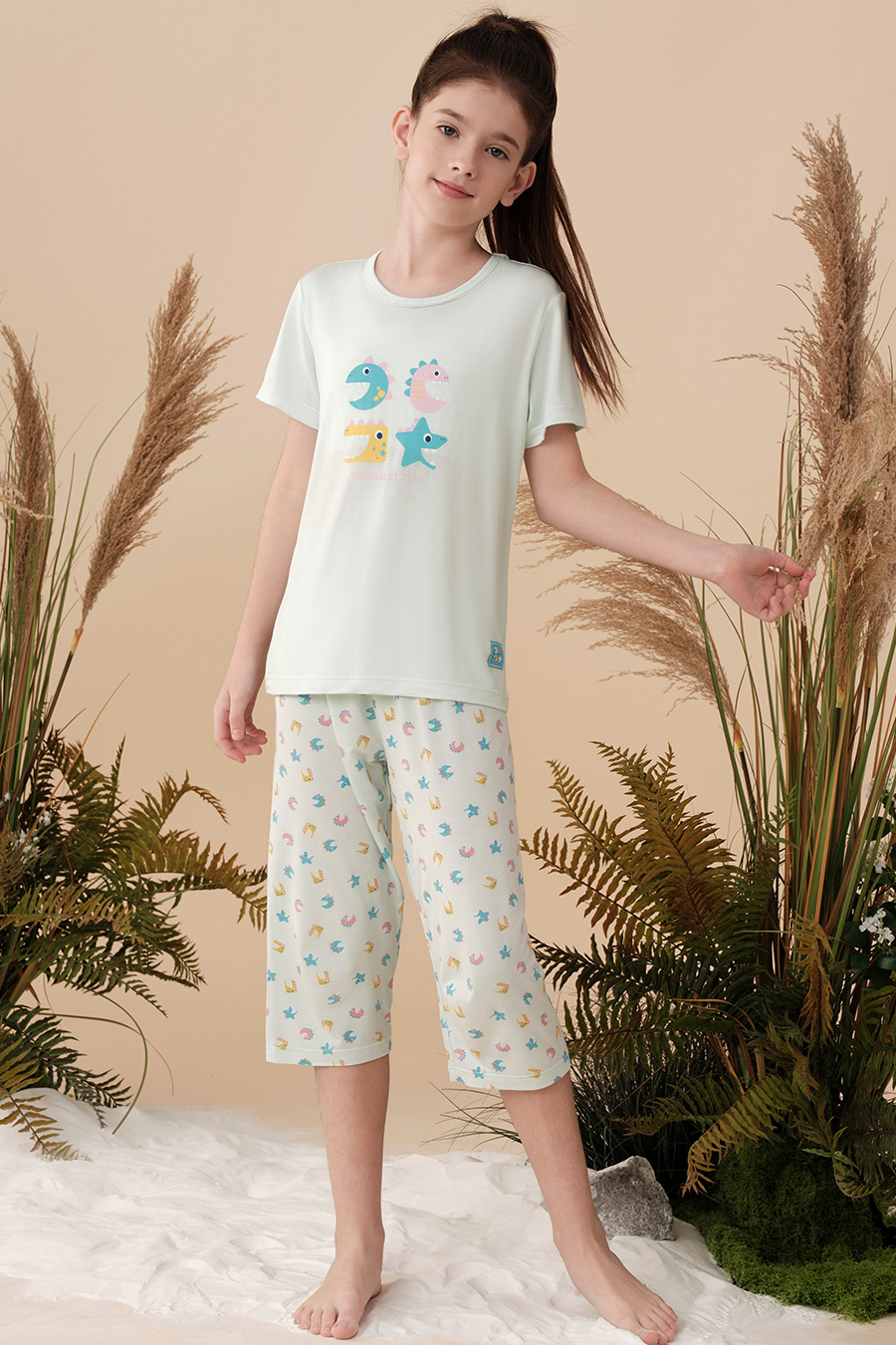 SCHIESSER 2024 S/S Girl's Modal Dinosaur Printed Homewear Set