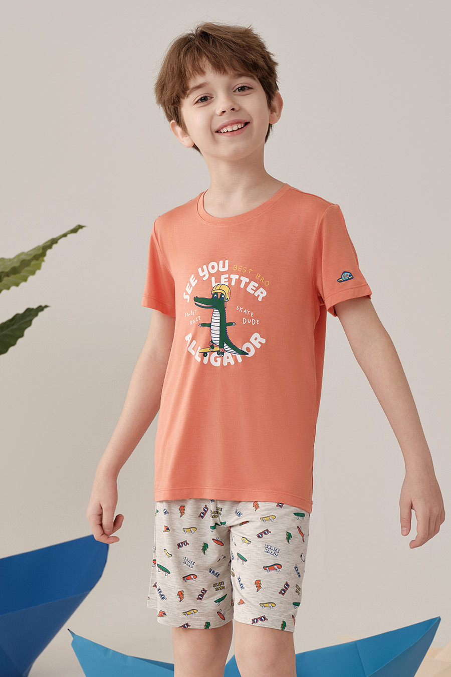 SCHIESSER 2024 S/S Boy's Modal Dinosaur Printed Homewear Set