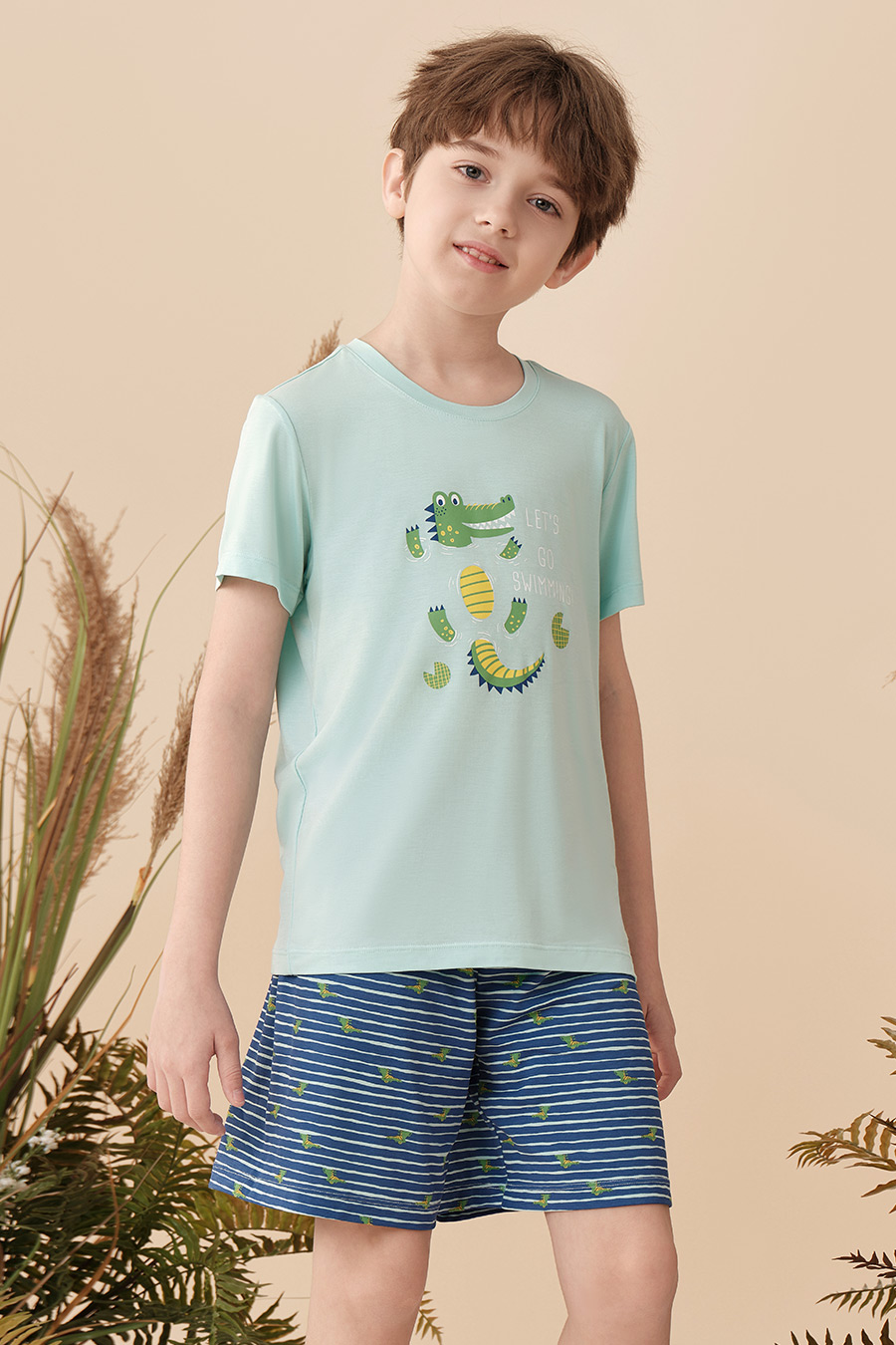 SCHIESSER 2024 S/S Boy's Modal Crocodile Printed Homewear Set