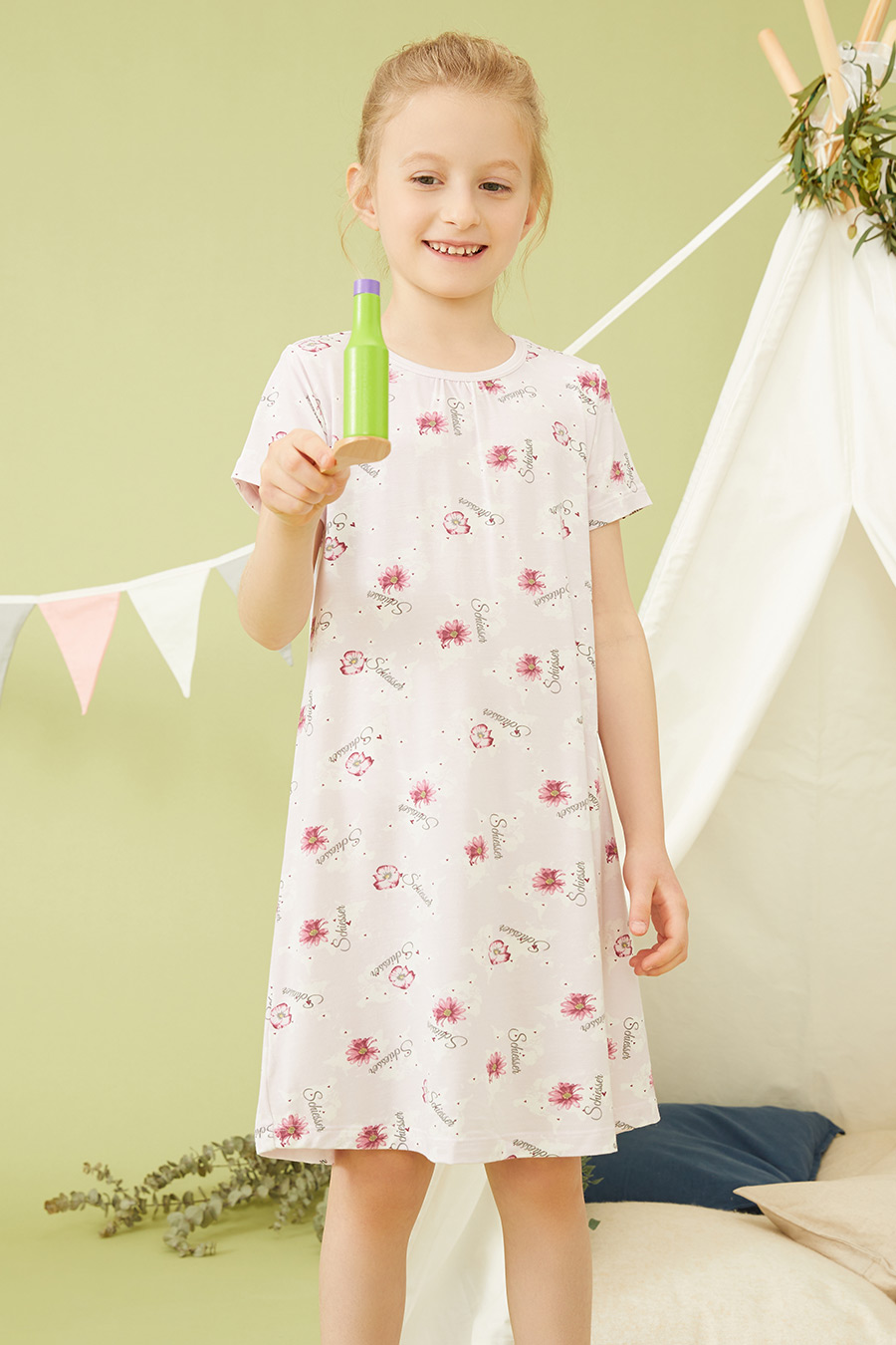 SCHIESSER/舒雅童装2021夏季新品女童莫代尔短袖连衣裙家居睡裙