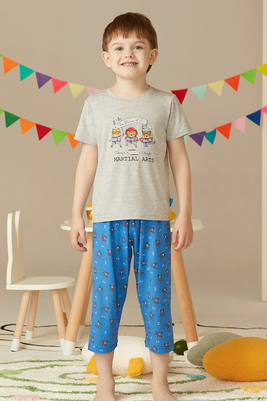 SCHIESSER/舒雅童装22年春夏新品男童莫代尔印花家居服套装19564H