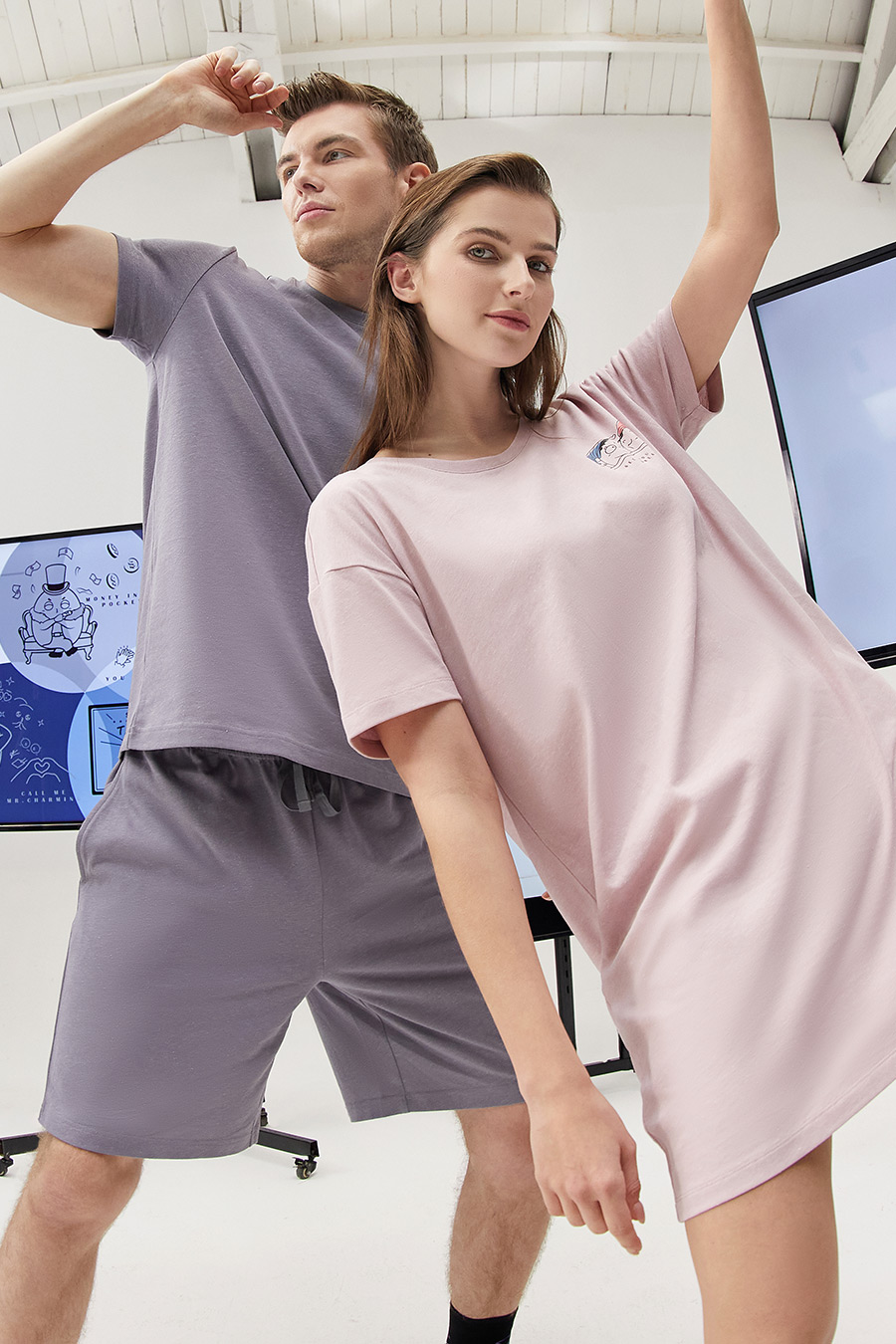 SCHIESSER舒雅23早春新品小裤丸子情侣棉汉麻男家居服套装女睡裙E9/21176H+E1/21177D