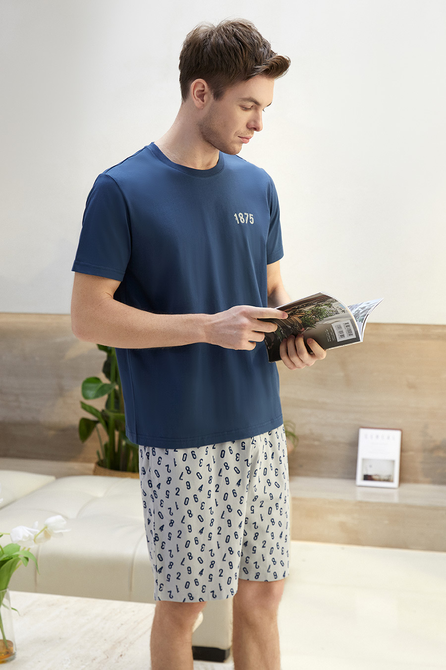 SCHIESSER舒雅23早春新品男士纯棉圆领短袖短裤家居服套装E9/21075H
