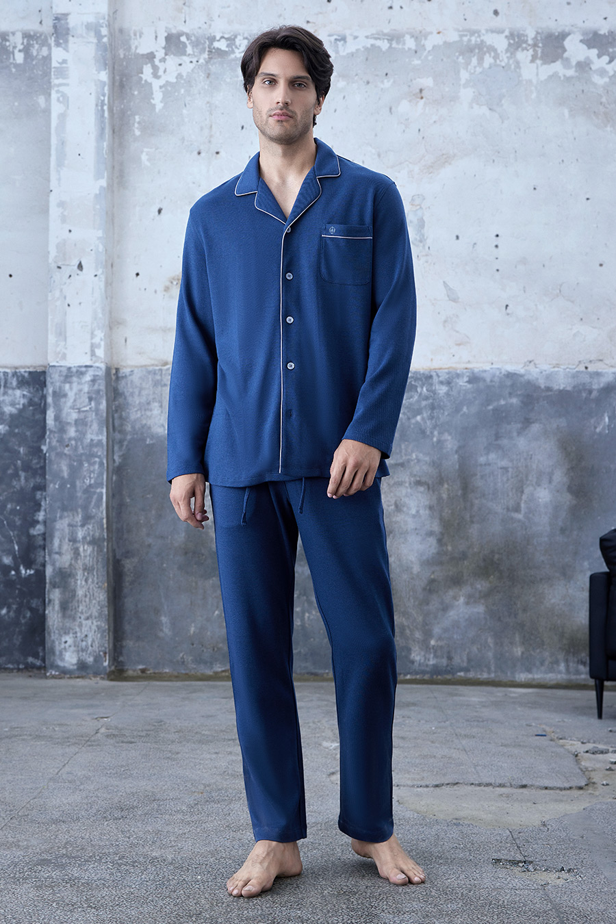 SCHIESSER舒雅铂雅23早秋新品男士抗菌远红外保暖翻领家居服套装