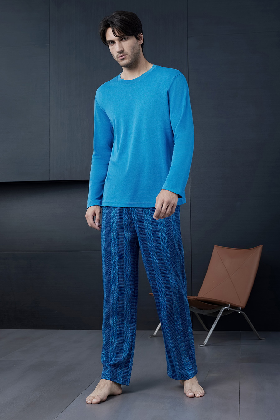 SCHIESSER舒雅23秋新品男士纯棉双面布睡衣长袖家居服套装21686H