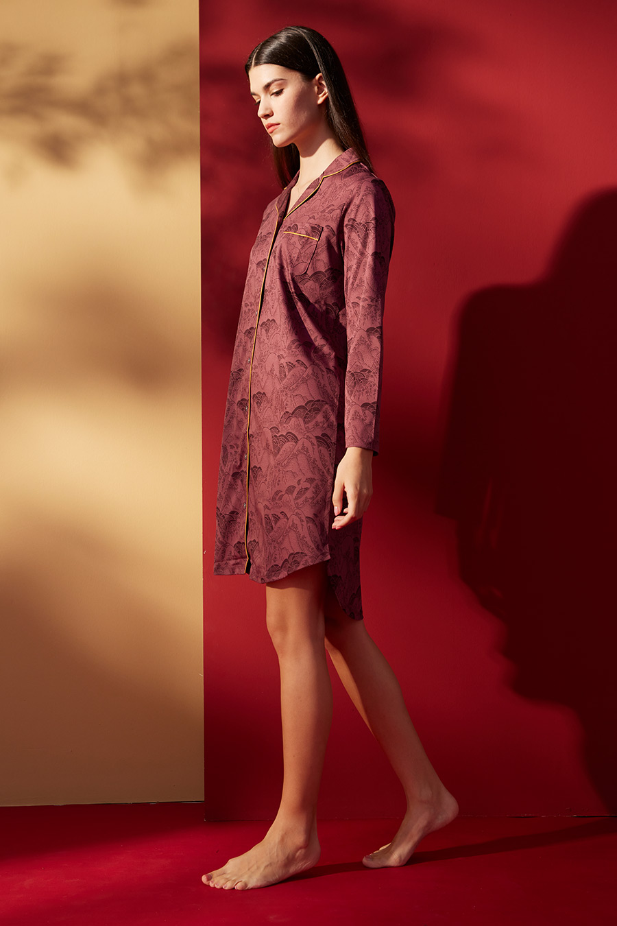 SCHIESSER舒雅铂雅23年早秋新品女士纯棉70S丝光棉小翻领家居睡裙