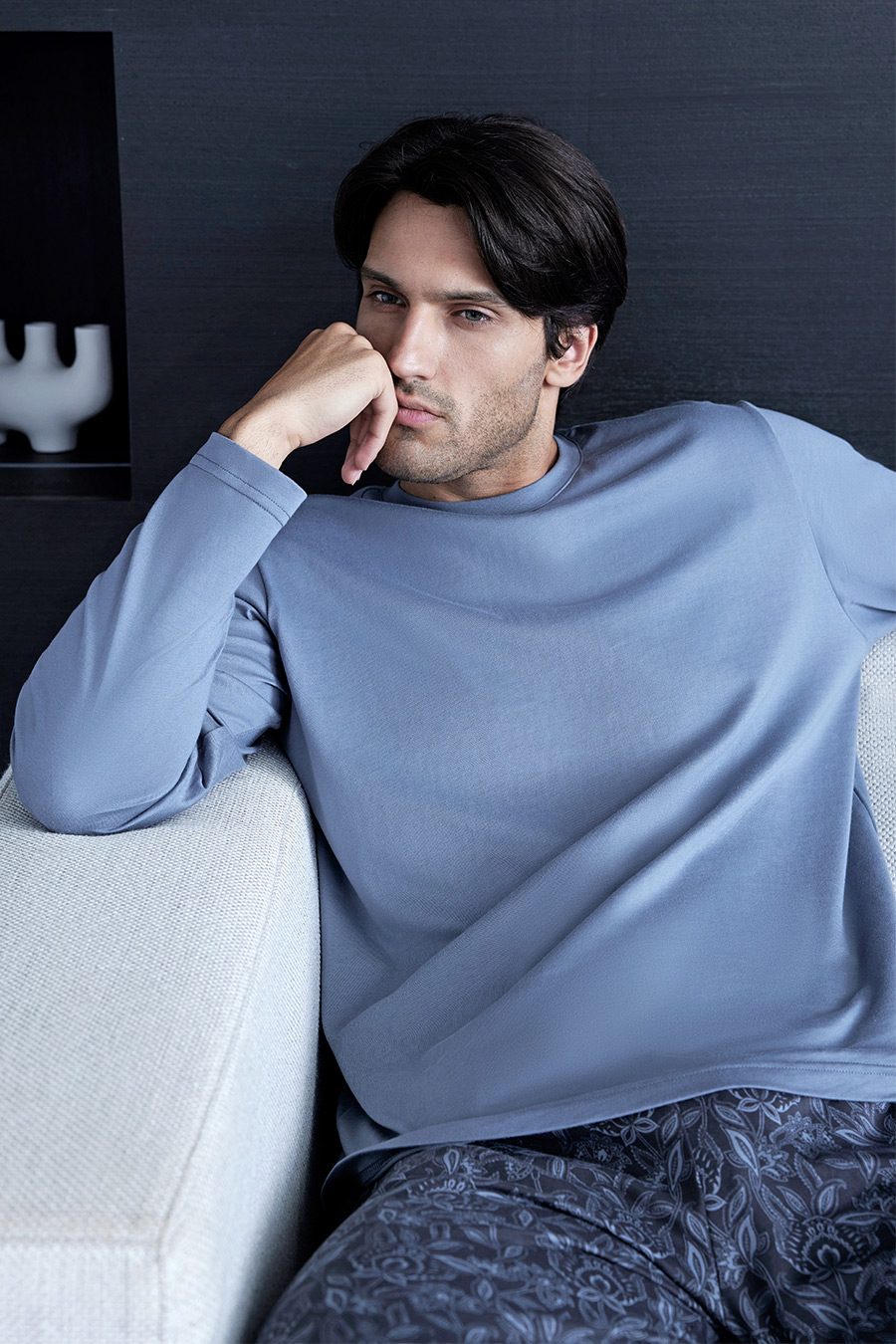 SCHIESSER舒雅23秋新品男士纯棉双面布睡衣长袖家居服套装21698H