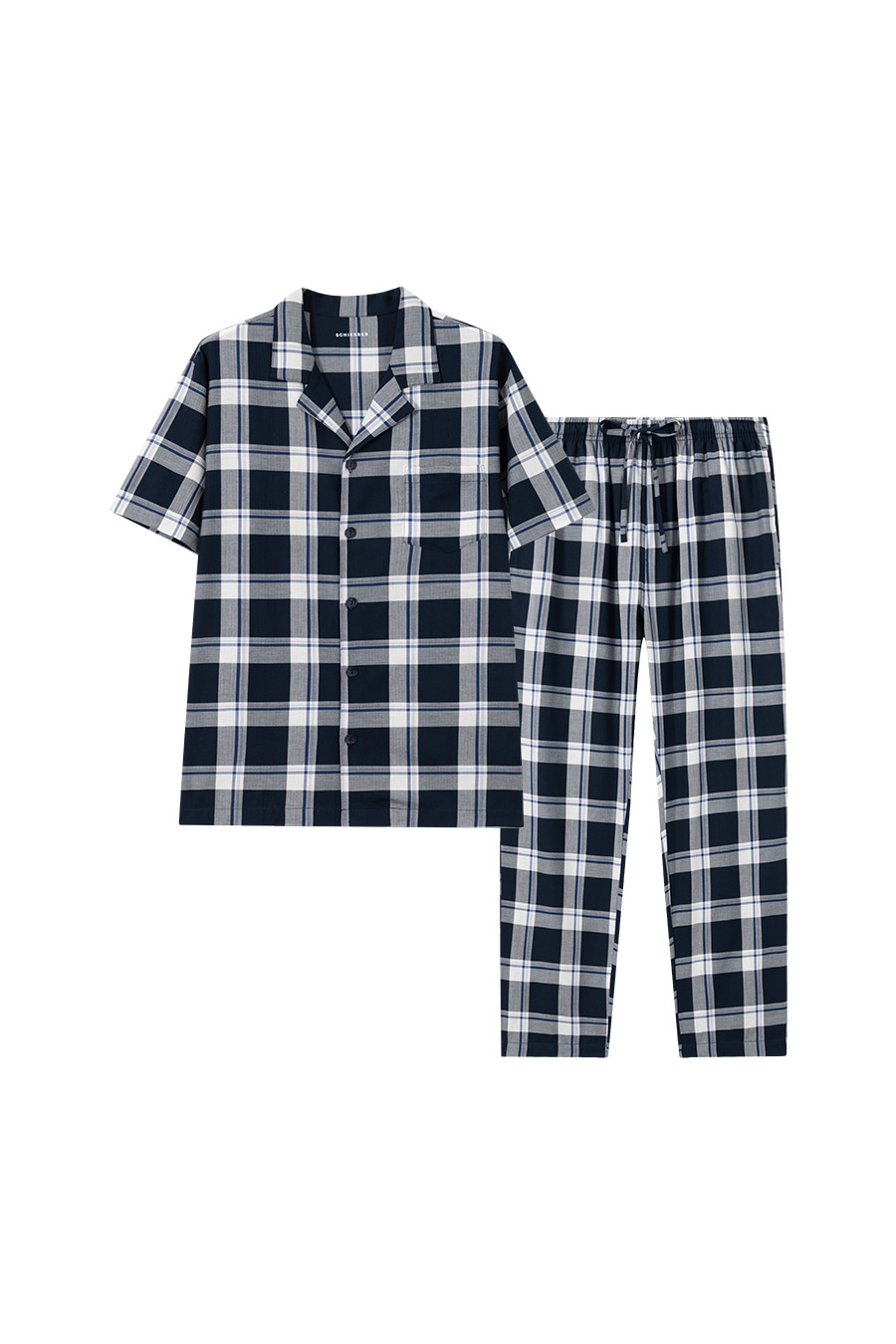 SCHIESSER舒雅24年早春新品男士纯棉梭织格子睡衣家居服套装22767