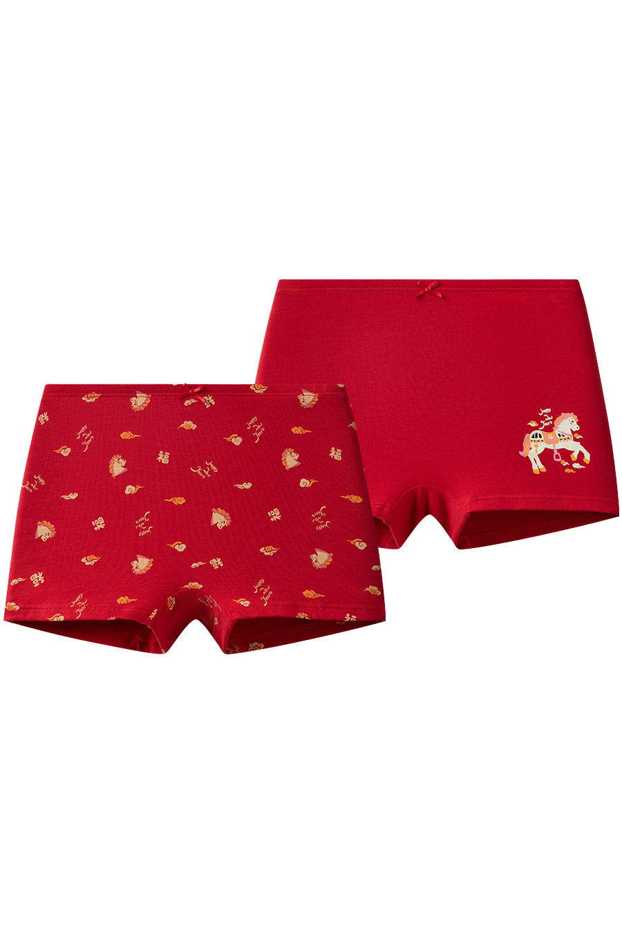 2条装舒雅25年早秋新品大小童女童棉质新年鸿运马年红品平角内裤
