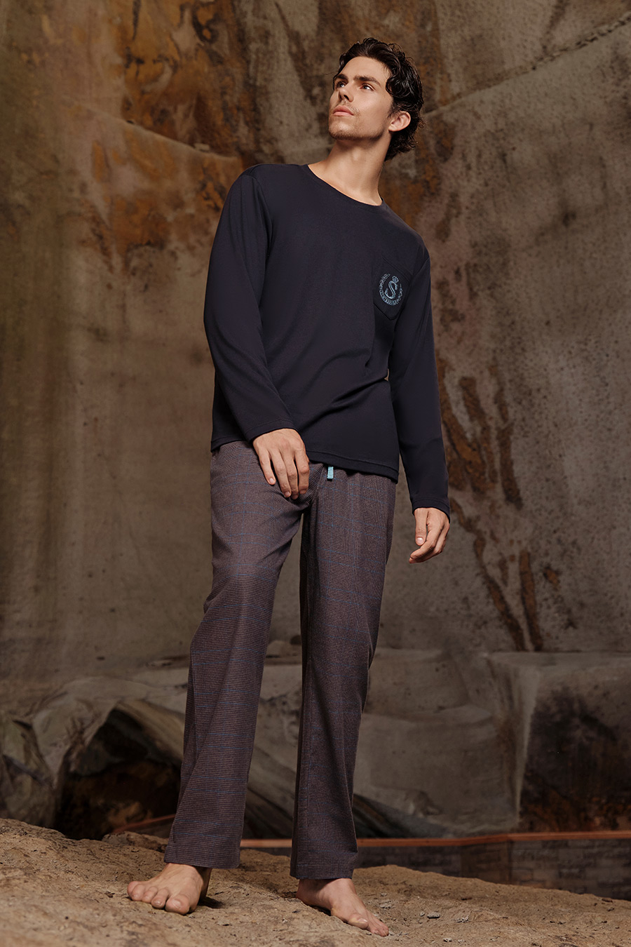 SCHIESSER舒雅25早秋新品男士纯棉格子校园英伦风加大码家居套装