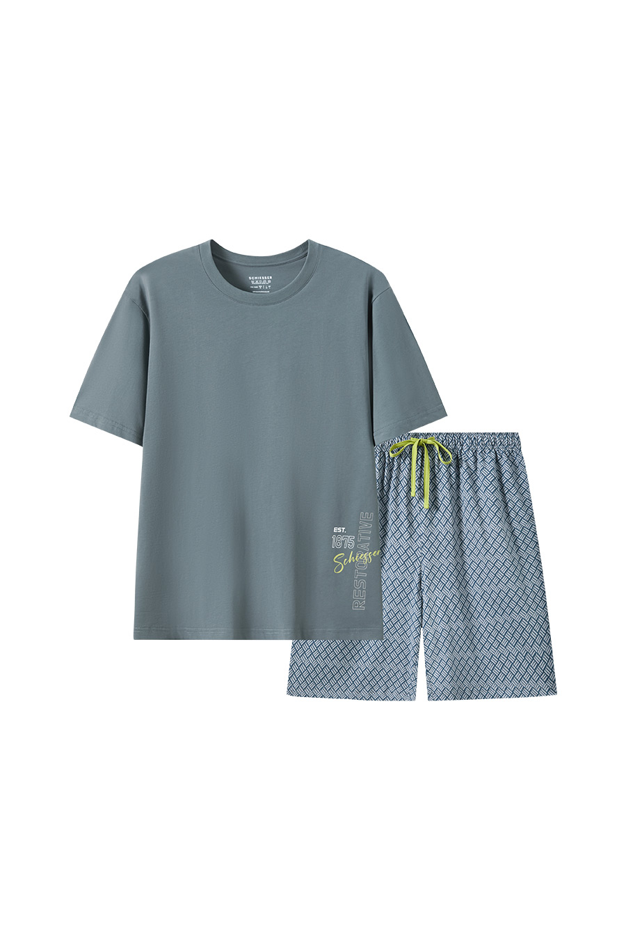 SCHIESSER舒雅26年早春新品男士圆领纯棉印花宽松大码家居服套装