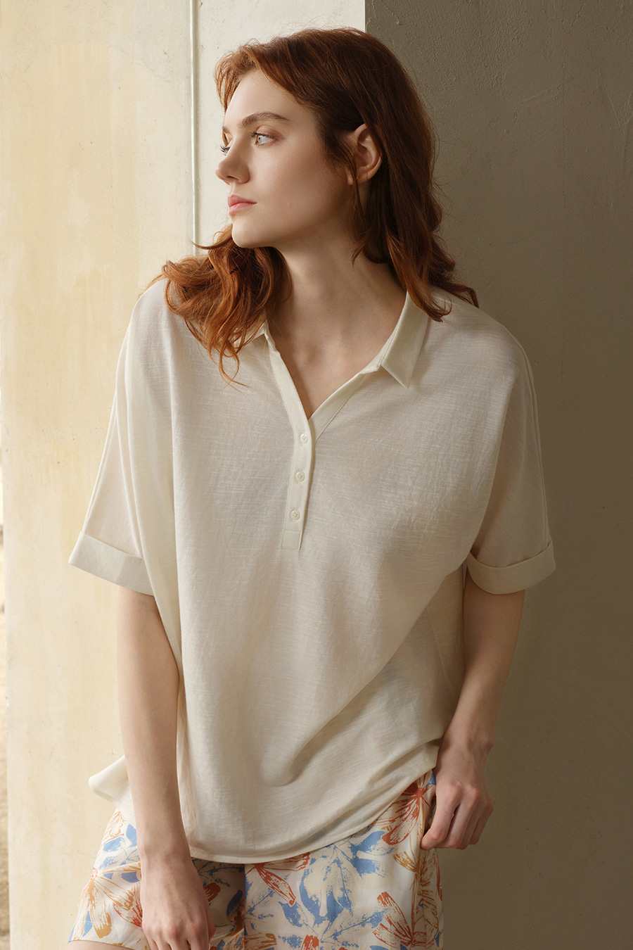 SCHIESSER舒雅26年早春新品女士科技麻透气大码翻领短袖衬衫上衣