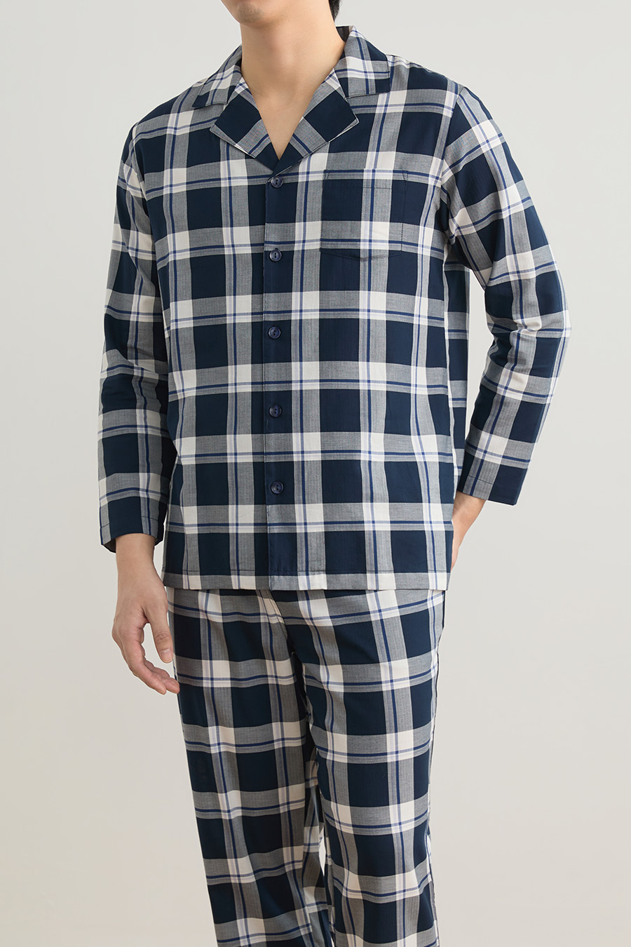 SCHIESSER舒雅24年新品男士純棉梭織格子翻領睡衣家居服套裝22438