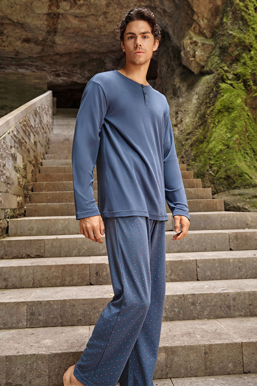 SCHIESSER舒雅25早秋新品男士純棉雙面布圓領大碼睡衣家居服套裝