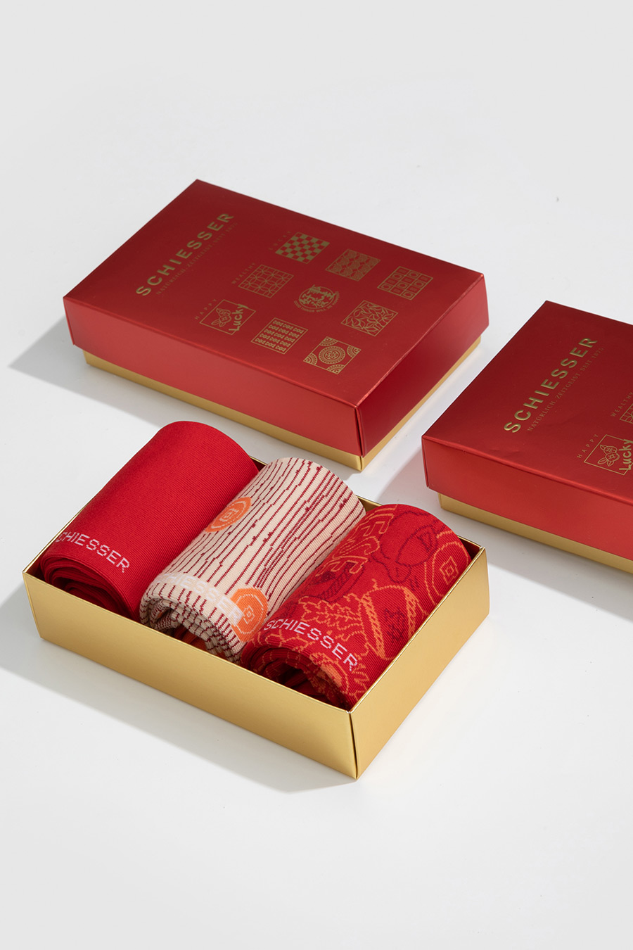 SCHIESSER舒雅25早秋新品男士3A抗菌鸿运新年红品中筒袜招财进宝
